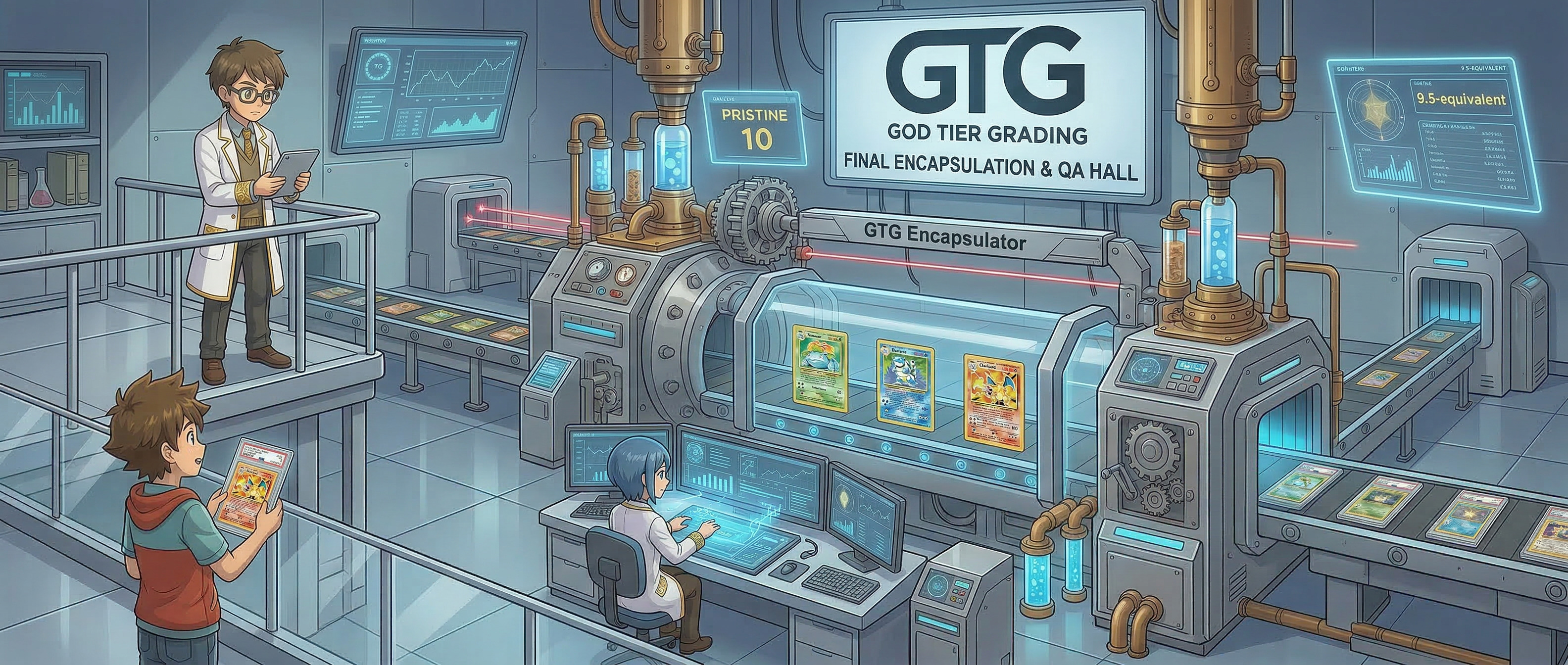 Close-up of graded trading cards in premium presentation